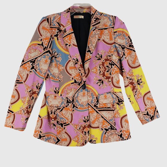 Intempo Womens Paisely Blazer Plus Pink Multicolor Italian Style Boxy Size M - Picture 1 of 8